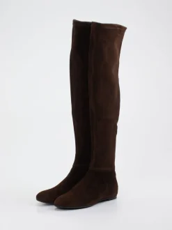 Konstantin Starke – Overknee-Stiefel aus Veloursleder Dunkelbraun
