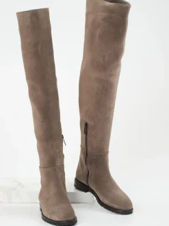 Konstantin Starke – Overknee-Stiefel aus Veloursleder taupe