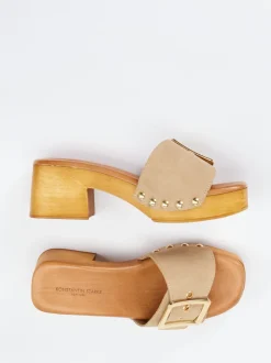 Konstantin Starke – Pantoletten aus Veloursleder beige