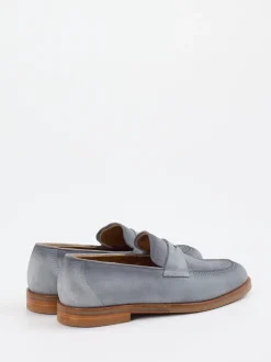 Konstantin Starke – Penny Loafer aus Veloursleder Taubenblau