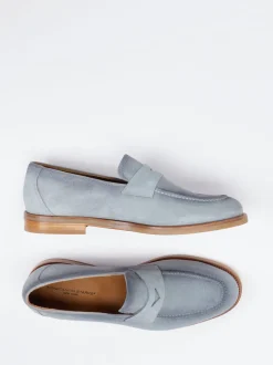 Konstantin Starke – Penny Loafer aus Veloursleder Taubenblau