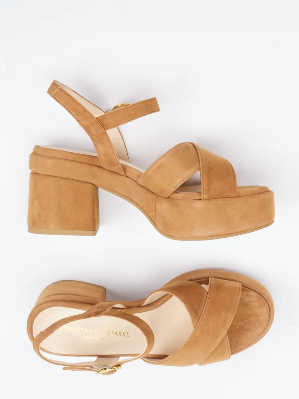 Konstantin Starke – Plateau-Sandaletten aus Veloursleder Cognac