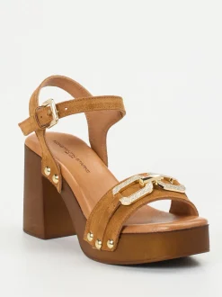 Konstantin Starke – Plateau-Sandaletten aus Veloursleder cognac