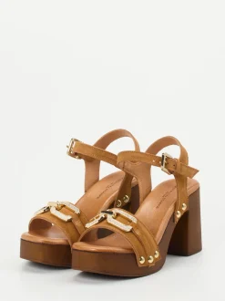 Konstantin Starke – Plateau-Sandaletten aus Veloursleder cognac