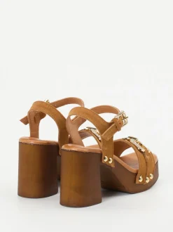 Konstantin Starke – Plateau-Sandaletten aus Veloursleder cognac