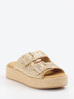 Konstantin Starke – Plateau-Pantolette aus Flechtleder goldbeige