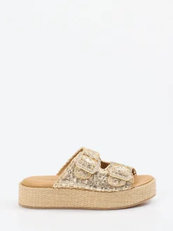 Konstantin Starke – Plateau-Pantolette aus Flechtleder goldbeige