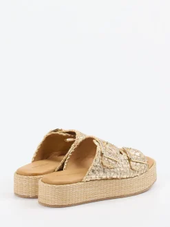 Konstantin Starke – Plateau-Pantolette aus Flechtleder goldbeige
