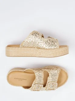Konstantin Starke – Plateau-Pantolette aus Flechtleder goldbeige