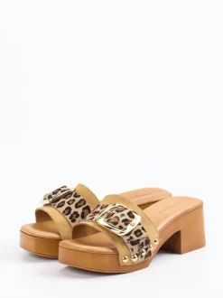 Konstantin Starke – Plateau-Mules aus Veloursleder Leoprint