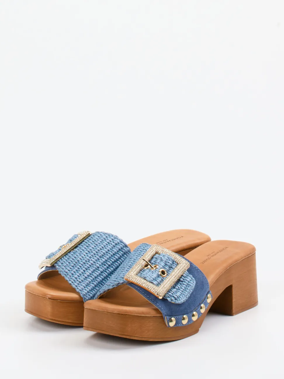 Konstantin Starke – Plateau-Pantolette aus Bast und Veloursleder