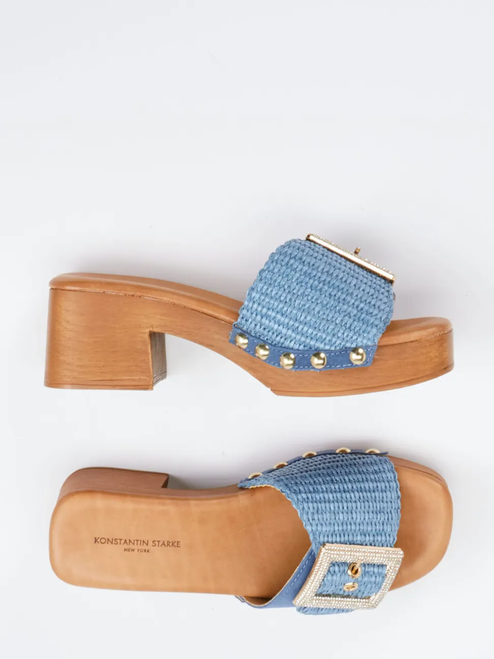 Konstantin Starke – Plateau-Pantolette aus Bast und Veloursleder