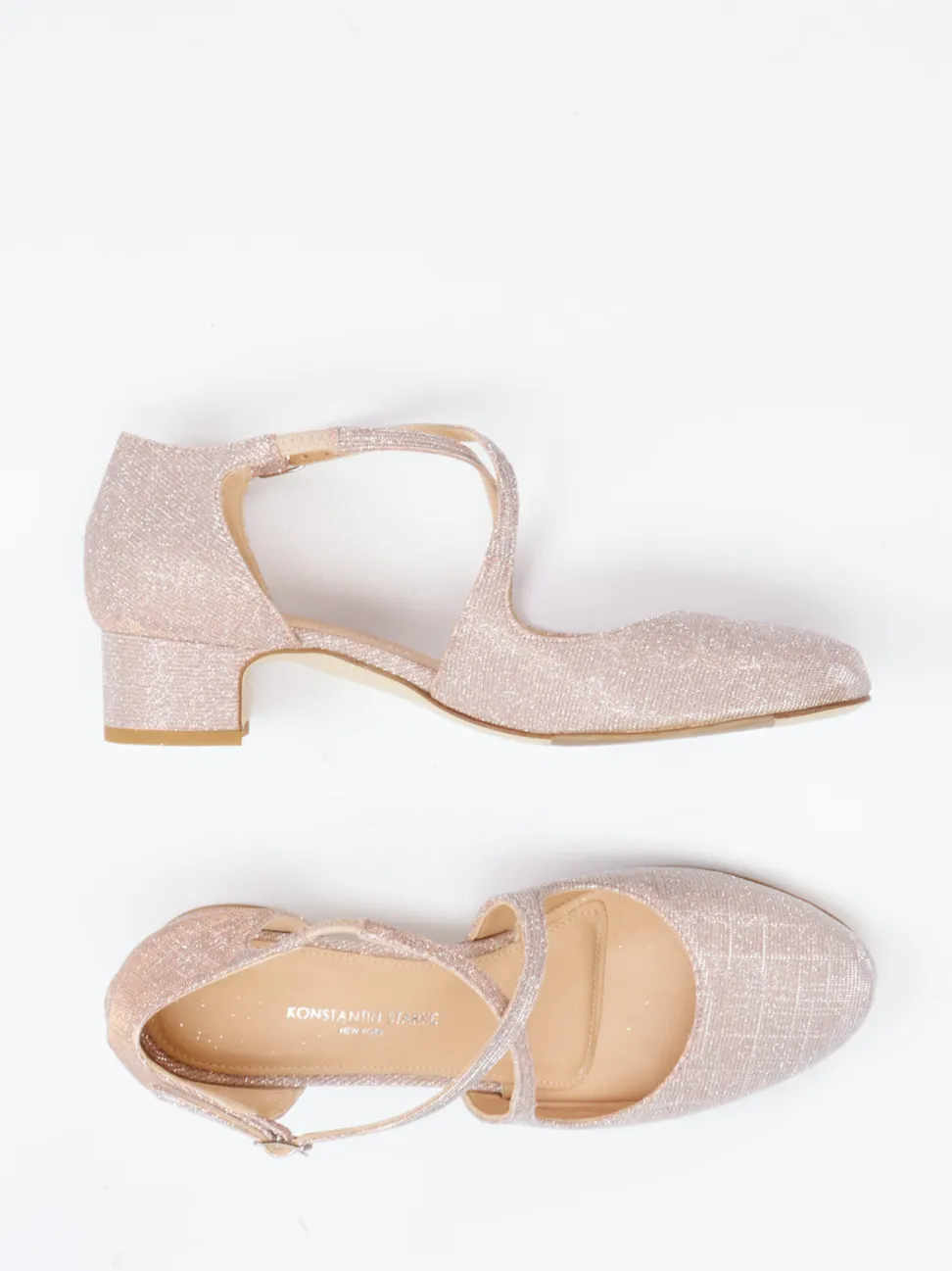 Konstantin Starke – Riemchenpumps aus Metallicleder Roségold