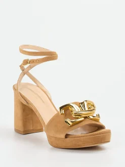 Konstantin Starke – Sandalen aus Veloursleder camelbraun