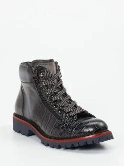 Konstantin Starke – Schnürboots aus geprägtem Leder Grau