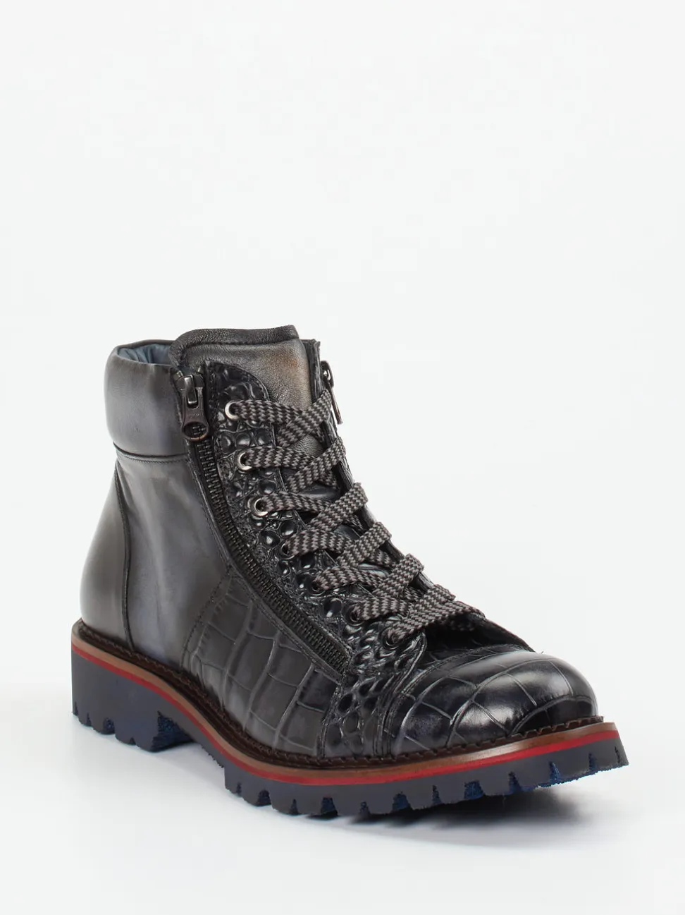 Konstantin Starke – Schnürboots aus geprägtem Leder Grau