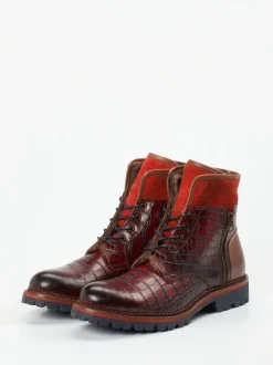 Konstantin Starke – Schnürboots aus geprägtem Leder weinrot