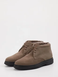 Konstantin Starke – Schnürstiefeletten aus Veloursleder taupe