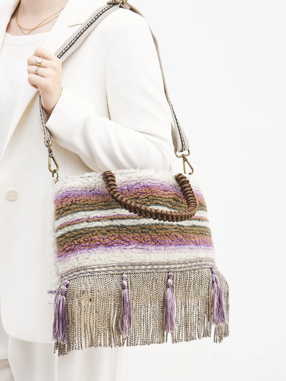 Konstantin Starke – Schultertasche aus Textil mit Fransen