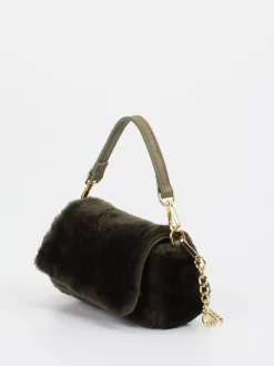 Konstantin Starke – Schultertasche aus Kunstfell Dunkeloliv
