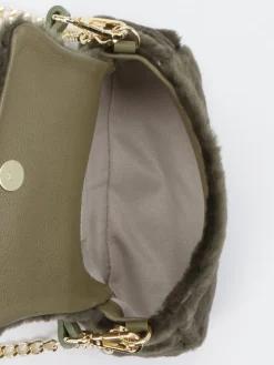 Konstantin Starke – Schultertasche aus Kunstfell Dunkeloliv