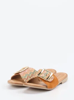 Konstantin Starke – Slides aus Veloursleder cognac-multicolor