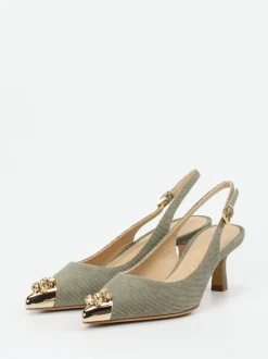 Konstantin Starke – Slingback-Pumps aus Textil Salbeigrün