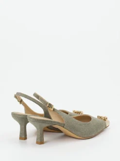 Konstantin Starke – Slingback-Pumps aus Textil Salbeigrün