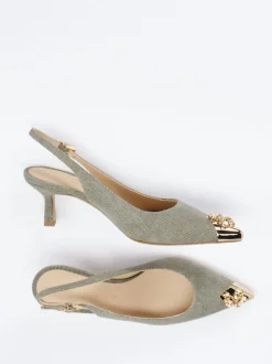 Konstantin Starke – Slingback-Pumps aus Textil Salbeigrün