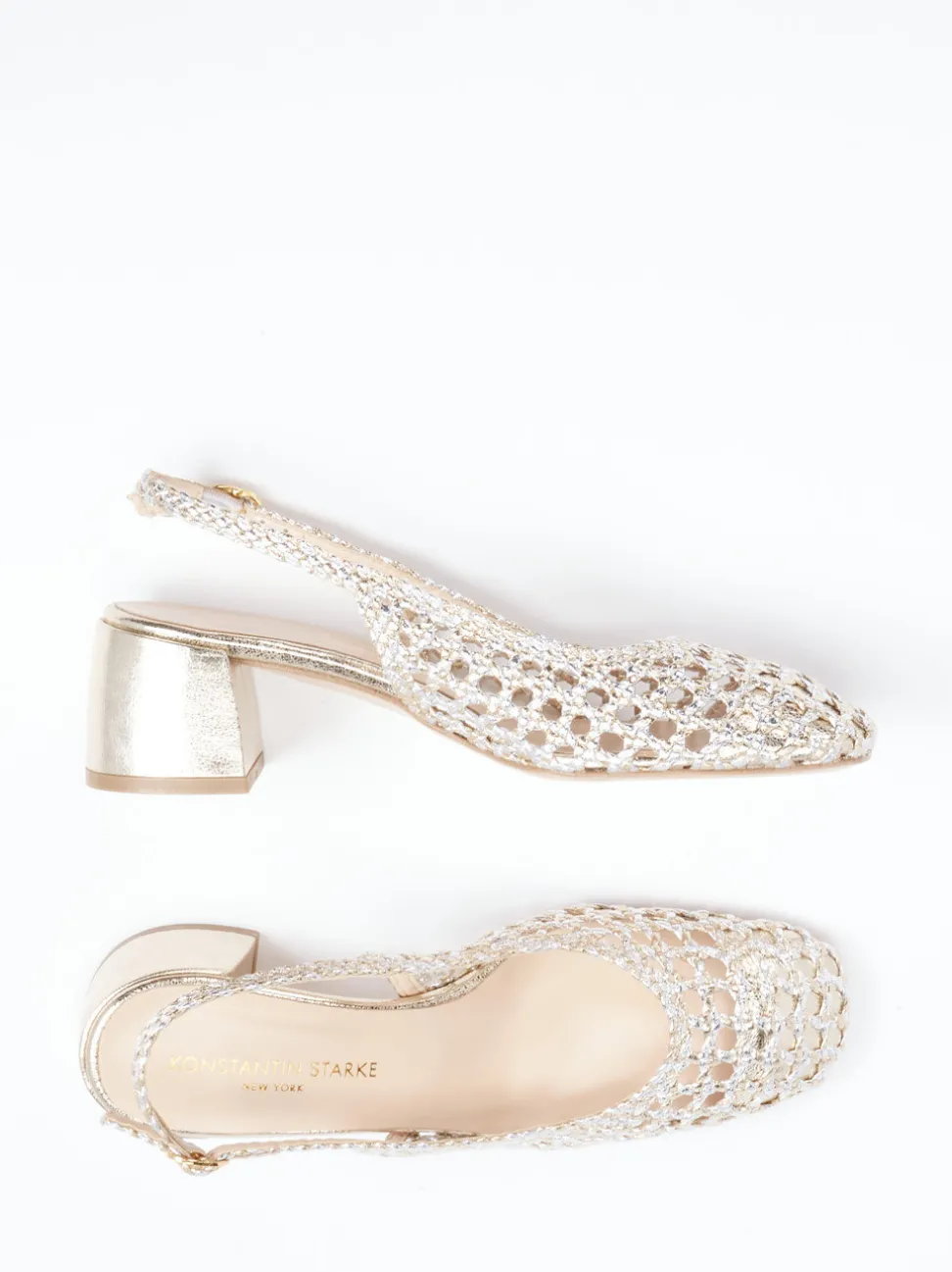 Konstantin Starke – Slingback-Pumps aus Flechtleder Gold