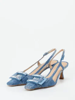 Konstantin Starke – Slingback-Pumps aus Textil in Denim-Optik