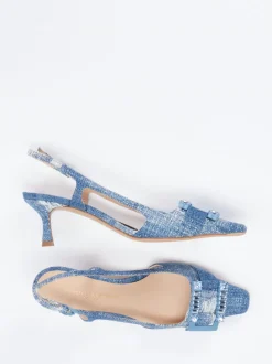 Konstantin Starke – Slingback-Pumps aus Textil in Denim-Optik