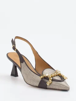 Konstantin Starke – Slingpumps aus Textil mit Schmuckdetail