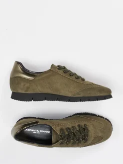Konstantin Starke – Sneaker aus Veloursleder olivgrün