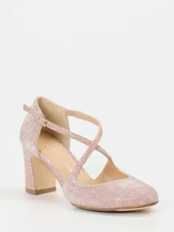 Konstantin Starke – Spangenpumps aus Glitzermaterial Roségold