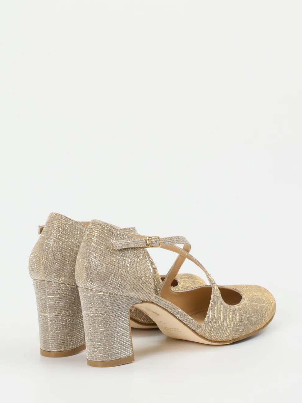 Konstantin Starke – Spangenpumps aus Glitzer-Textil Champagner