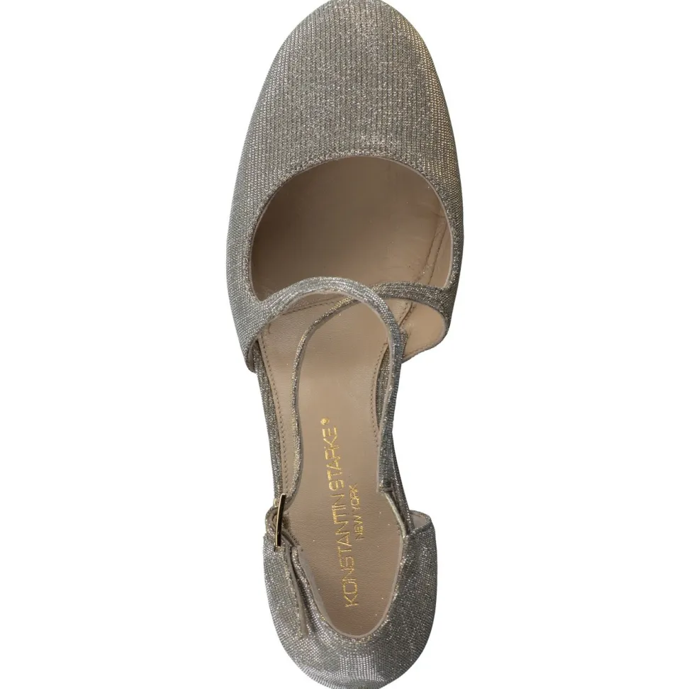 Konstantin Starke – Spangenpumps aus Glitzer-Textil Champagner