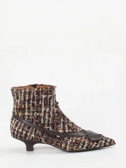 Konstantin Starke – Stiefelette aus Bouclé und Leder dunkelbraun