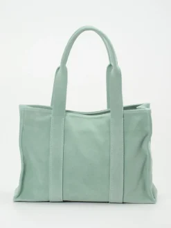 Konstantin Starke – Tote Bag aus Veloursleder Salbeigrün