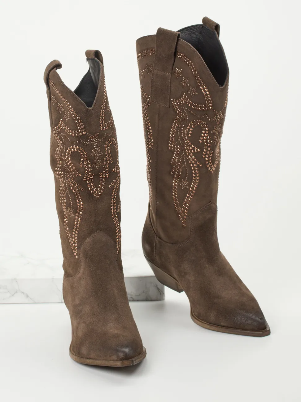 Konstantin Starke – Westernstiefel aus Veloursleder Braun