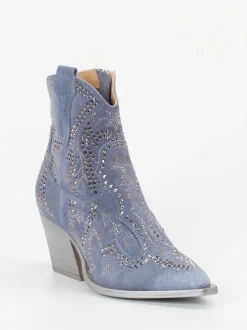 Konstantin Starke – Western-Stiefelette aus Veloursleder blau