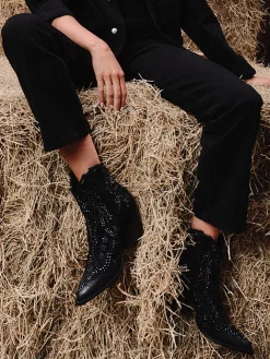 Konstantin Starke – Western-Stiefeletten aus Veloursleder Schwarz