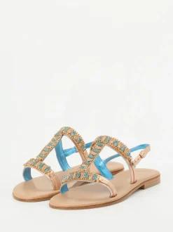 Konstantin Starke – Zehentrenner-Sandalen aus Metallicleder roségold