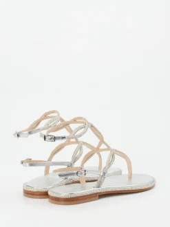 Konstantin Starke – Zehentrenner-Sandalen aus Metallicleder silber