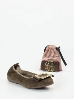 La Ballerina – Ballerinas aus Veloursleder olivbraun
