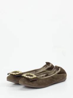 La Ballerina – Ballerinas aus Veloursleder olivbraun