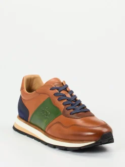 La Martina – Retro-Sneaker aus Kalbleder cognacfarben