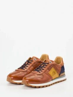 La Martina – Retro-Sneaker aus Kalbleder cognacfarben