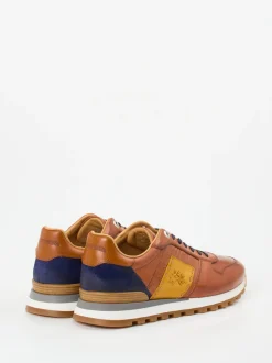La Martina – Retro-Sneaker aus Kalbleder cognacfarben