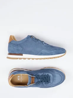 La Martina – Sneaker aus Kalbleder in Jeansblau